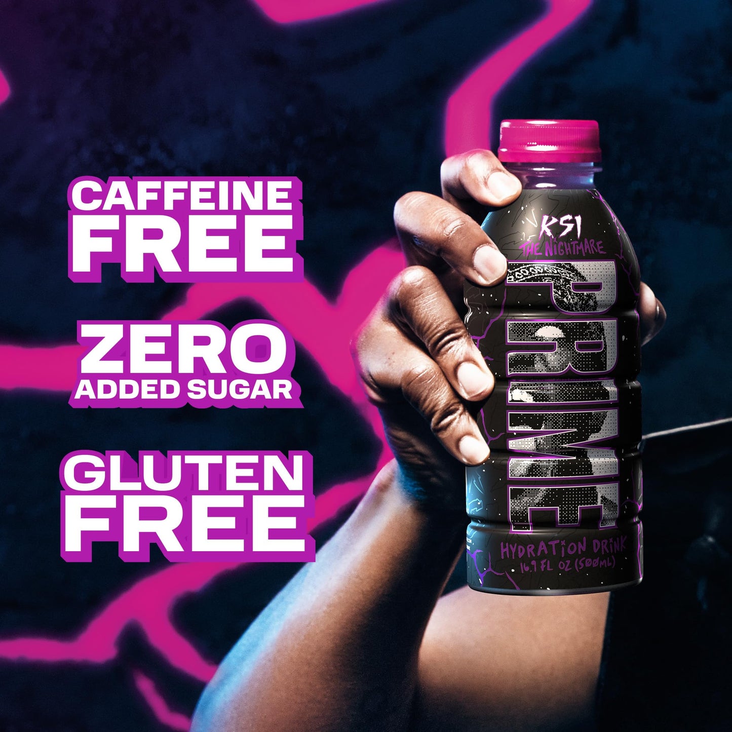 PRIME Hydration KSI THE NIGHTMARE  Sports Drinks  Electrolyte Enhanced to Replenish Fluids  250mg BCAAs  B Vitamins  Antioxidants  Low Sugar  16.9 Fluid Ounce  12 Pack