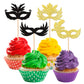 Rsstarxi Masquerade Masks Cupcake Toppers, 36 Pack, Black Gold Glitter, Paper for Bachelorette, Carnival, Birthday Party Decorations