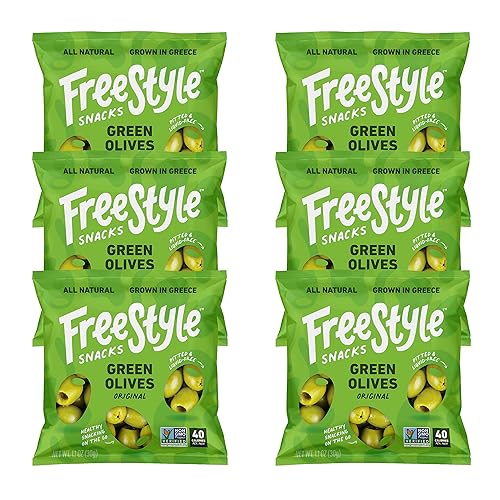 Freestyle Snacks Olive Snack Packs -Asingle Servea- Fresh Pitted Green Olives Jumbo-Sized Grown In Greece All Natural Non-Gmo Pa