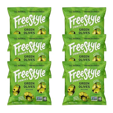 Freestyle Snacks Olive Snack Packs -Asingle Servea- Fresh Pitted Green Olives Jumbo-Sized Grown In Greece All Natural Non-Gmo Pa