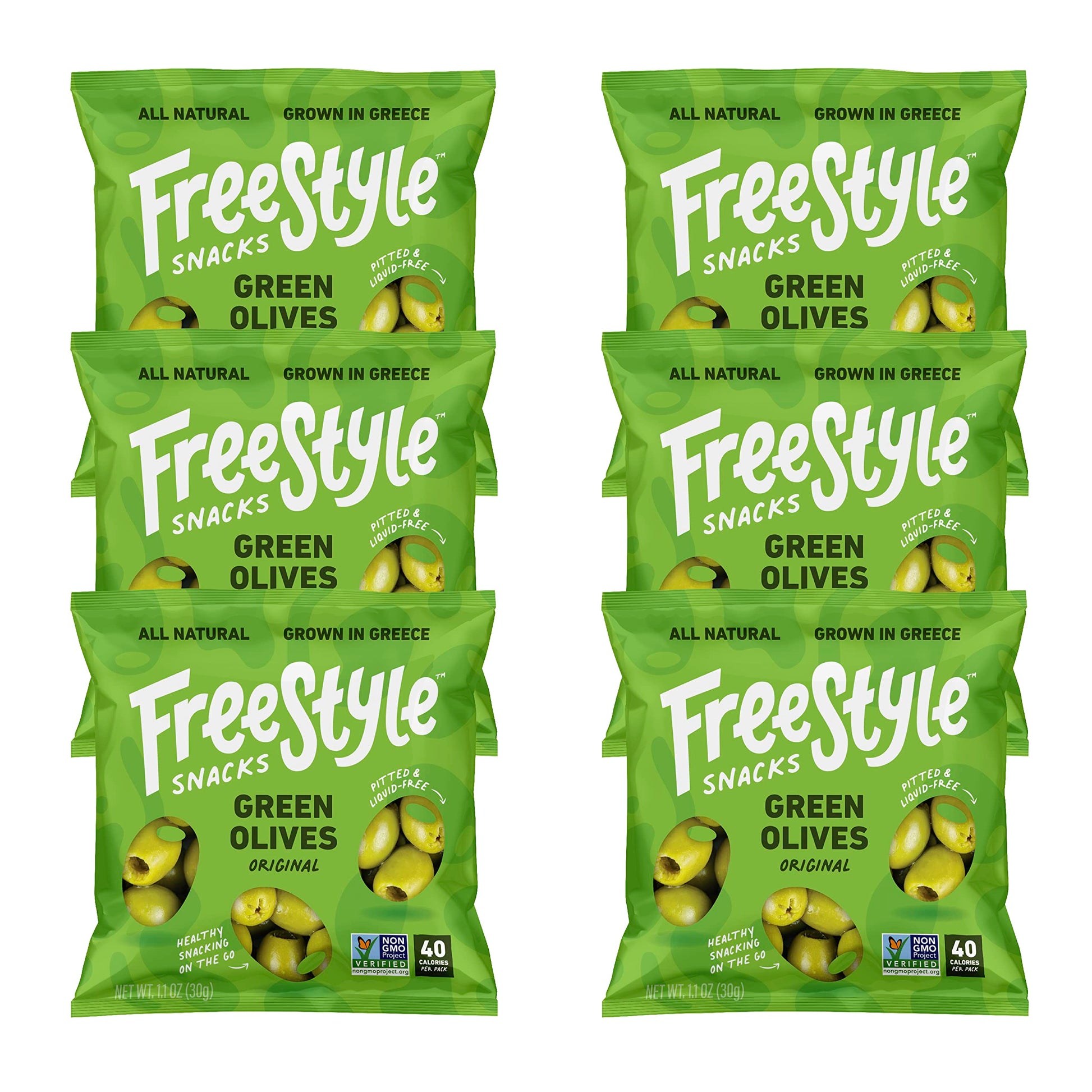 Freestyle Snacks Olive Snack Packs -Asingle Servea- Fresh Pitted Green Olives Jumbo-Sized Grown In Greece All Natural Non-Gmo Pa