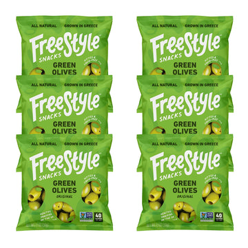 Freestyle Snacks Olive Snack Packs -Asingle Servea- Fresh Pitted Green Olives Jumbo-Sized Grown In Greece All Natural Non-Gmo Pa