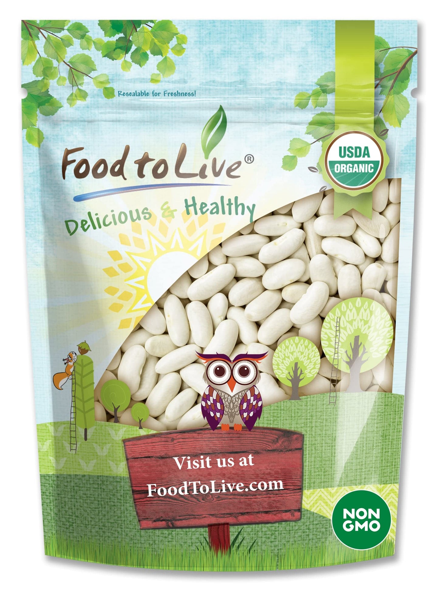 Food to Live Organic Cannellini Beans, 5 Pounds - Non-GMO, Dried White Kidney Beans, Sproutable, Vegan, Kosher, Bulk. Pre-Soak N