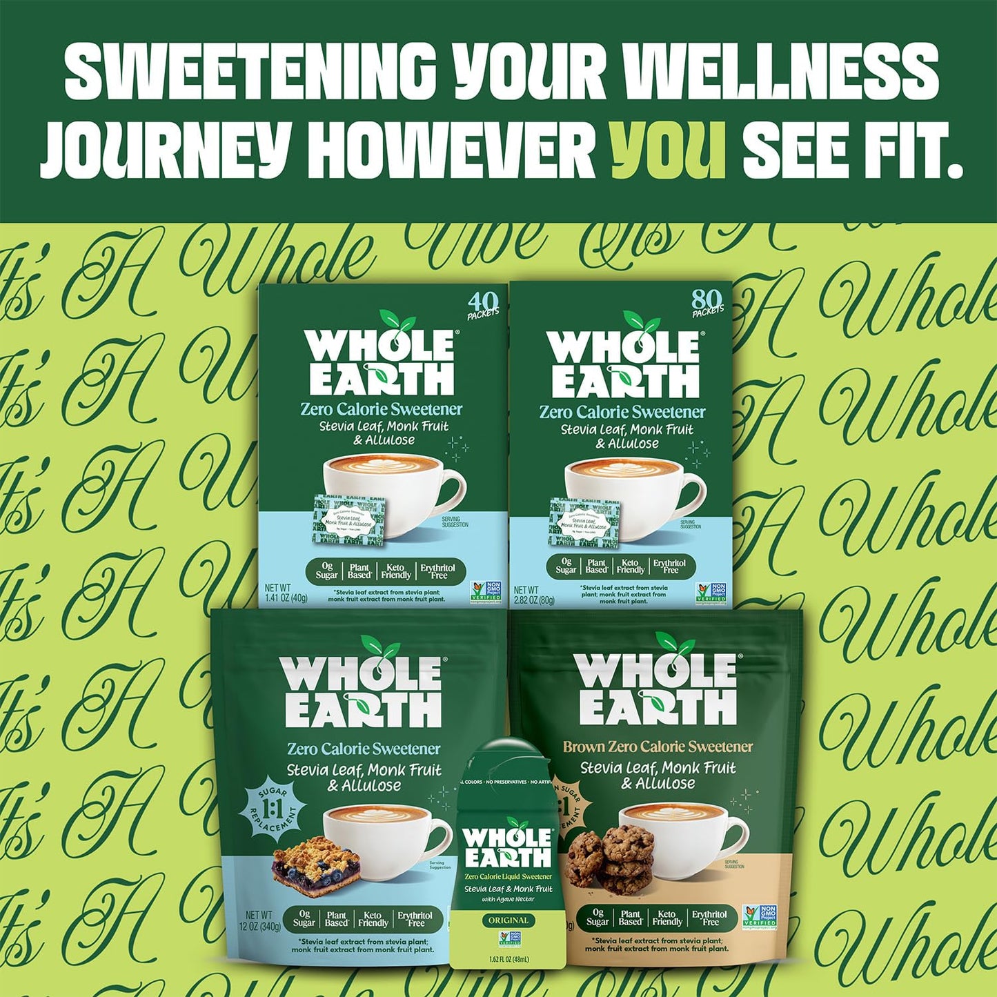 Whole Earth Sweetener Co. Stevia and Monk Fruit Sweetener  Erythritol Sweetener  Sugar Substitute  Zero Calorie Sweetener  1 000 Stevia Packets (Packaging May Vary)  70.54 Ounce
