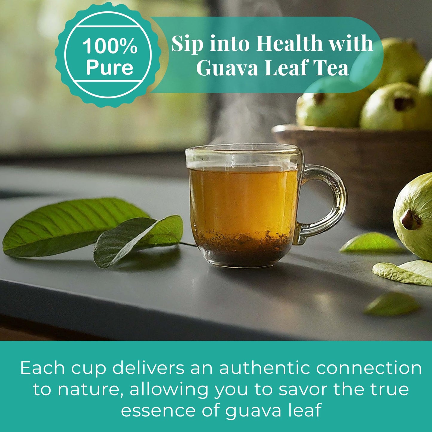 Akshit Organic Dried Guava Leaves Herbal Tea, Caffeine Free, Non-GMO, Vegan, Gluten-Free, 2.6oz, Pack of 1