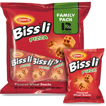 Osem Bissli Crunchy Pizza Wheat Snack, 1.23oz Bags (Pack of 12) - Kosher, No Artificial Colors or Preservatives, Conveniently Pa