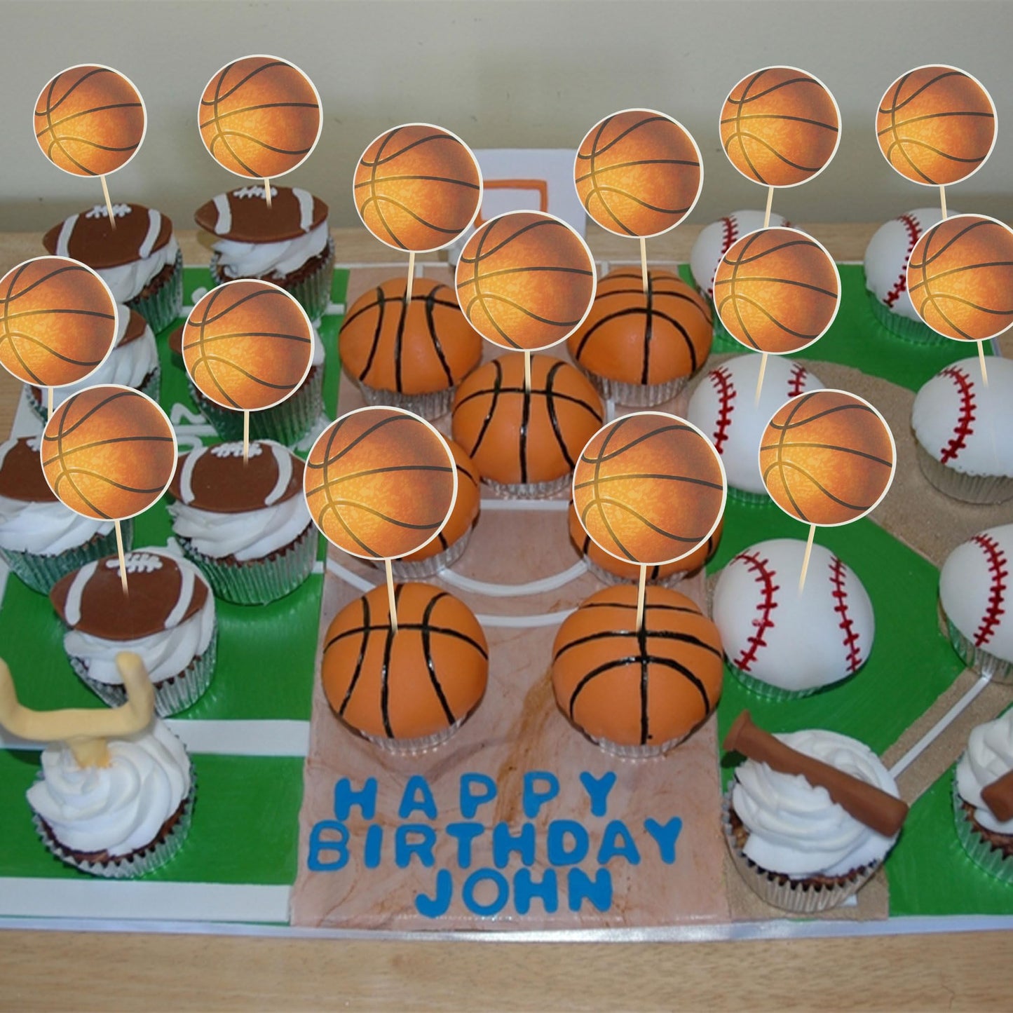 24Pcs Basketball Cupcake Toppers Star Sports Ball Cupcake Picks Baby Shower Basketball Sports Players Theme Birthday Party Cake