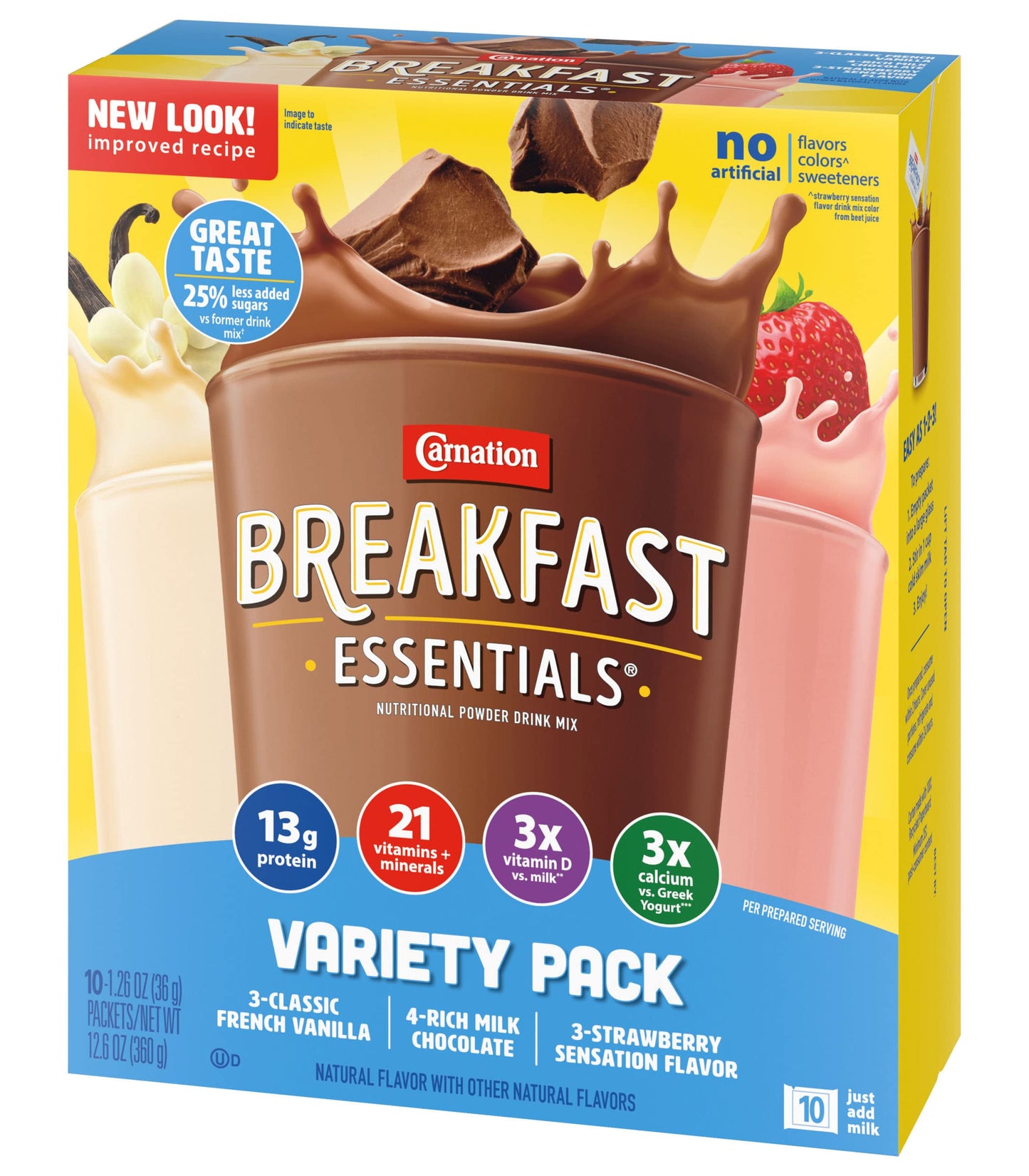 Carnation Instant Breakfast Essentials, Variety Pack, 10 Count, 1.26-Ounce Units (Pack Of 3)