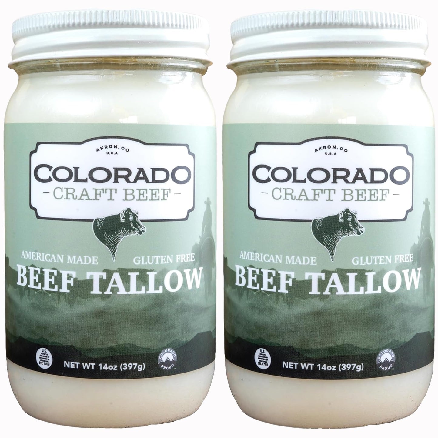 Colorado Craft Beef - 100% Pure Beef Tallow for Cooking, Gluten Free, Grass Fed, No Sugar Added, Keto Friendly, 2 Pack (14oz eac