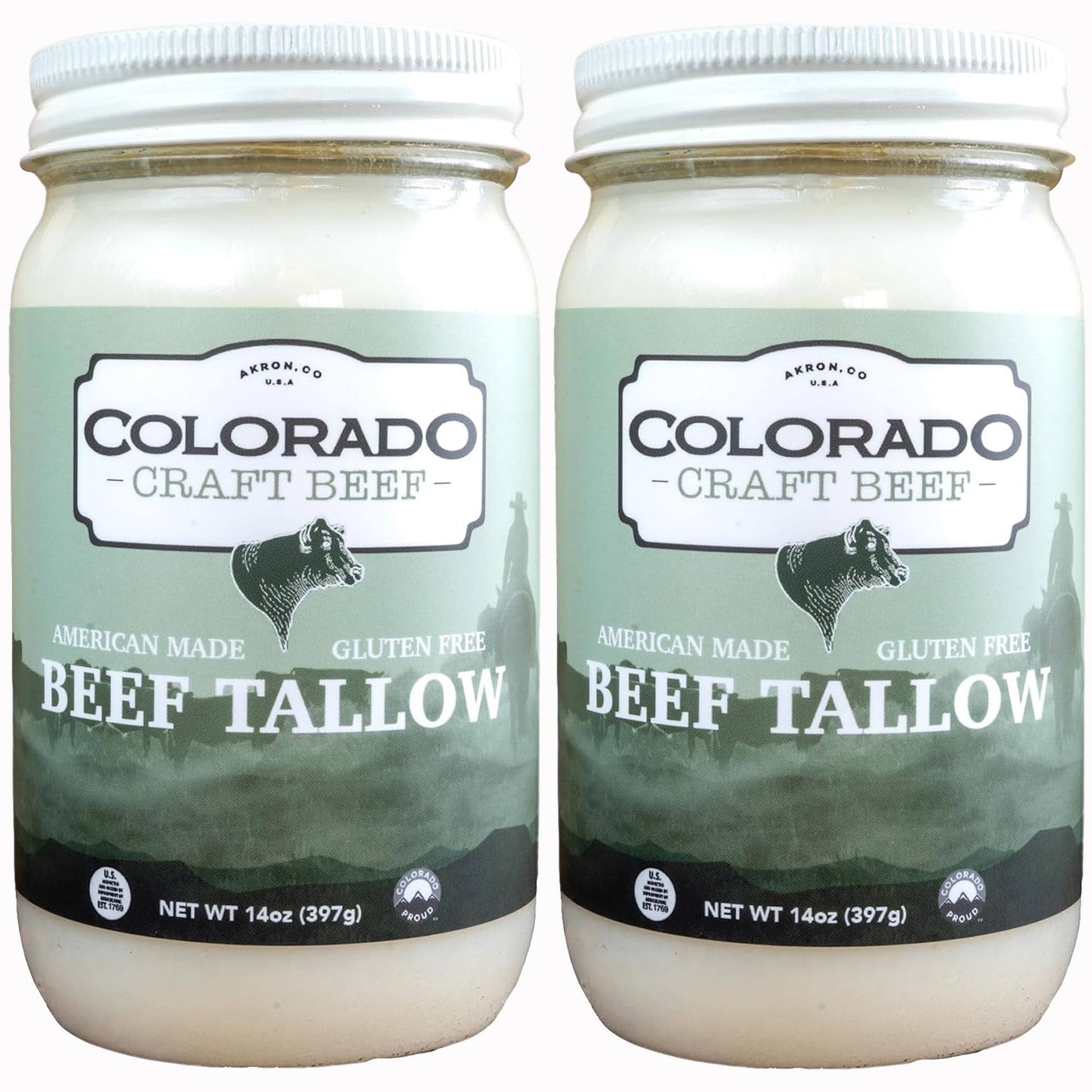 Colorado Craft Beef - 100% Pure Beef Tallow for Cooking, Gluten Free, Grass Fed, No Sugar Added, Keto Friendly, 2 Pack (14oz eac