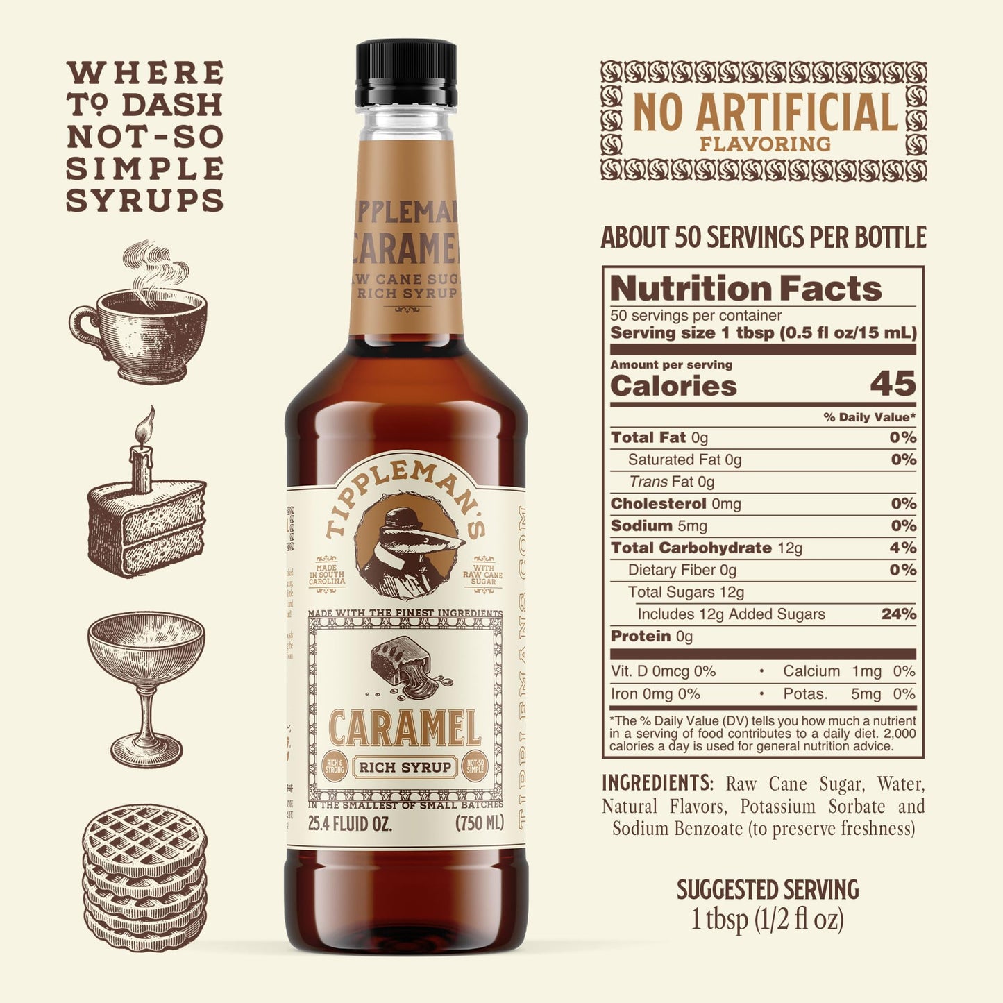 Tipplemans Caramel Coffee Syrup - Rich Flavor For Hot Or Iced Drinks, Latte, Tea, Espresso, Cappuccino, Macchiato, Cocktails, & Baking - 25.4 Fl Oz