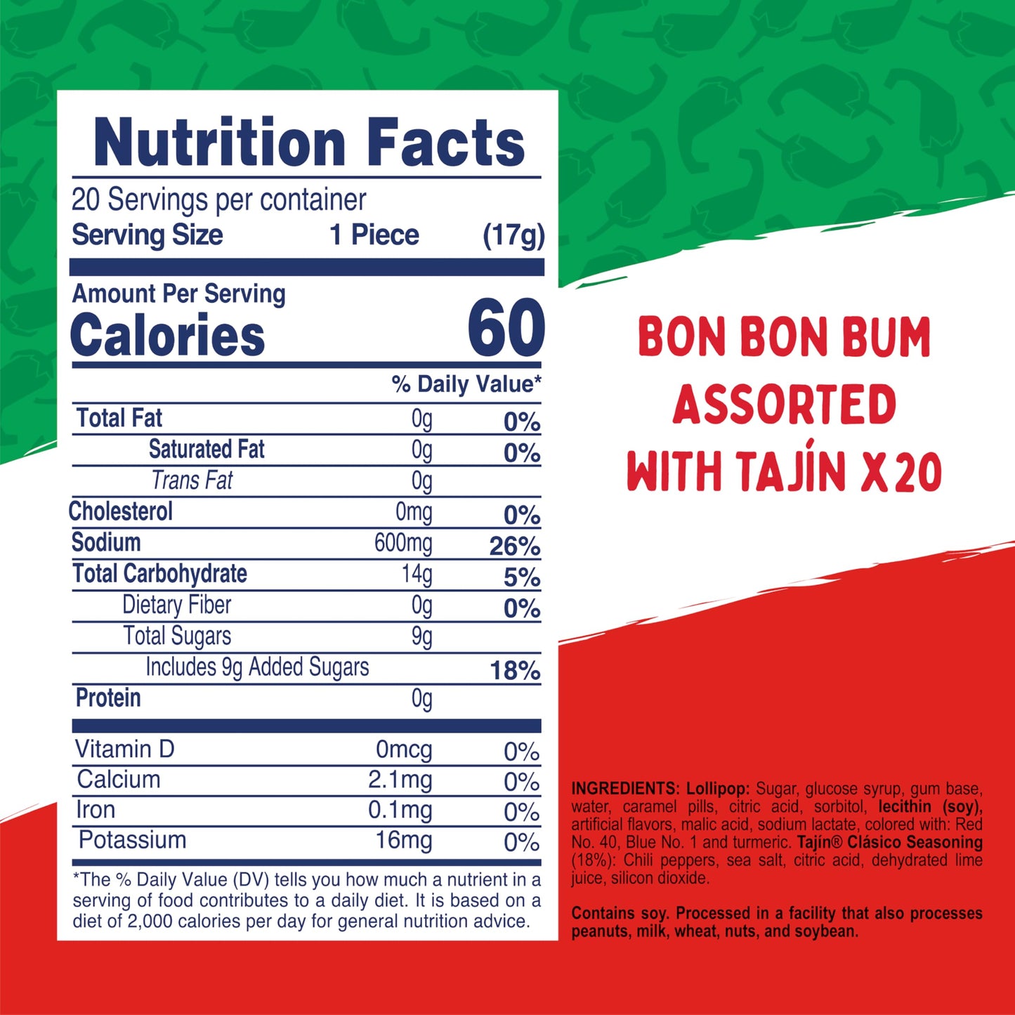 Colombina Bon Bon Bum Tropical Passion Fruit & Watermelon with Tajin Seasoning Chile Lime Dip  20 Count (Pack of 1)