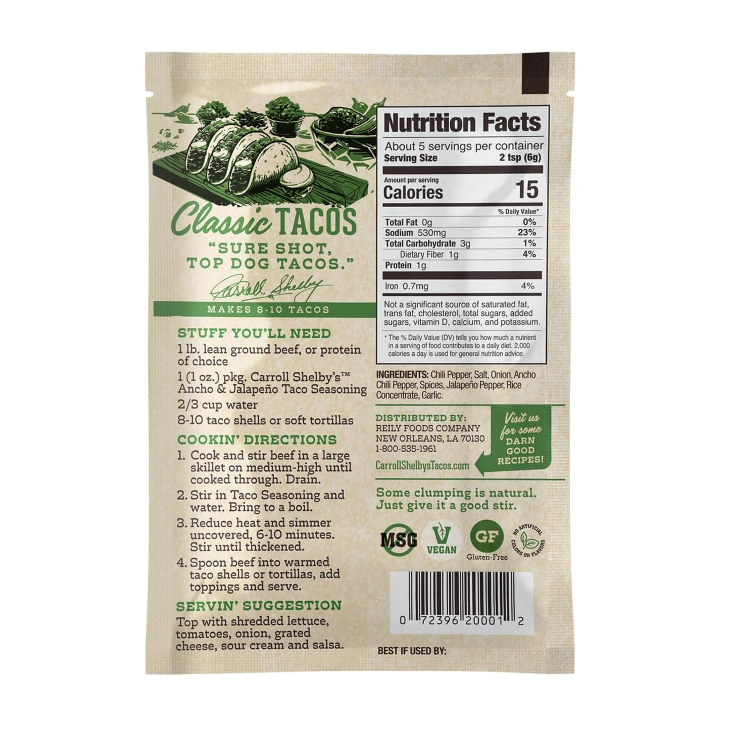 Carroll Shelby'S Original Texas Brand Ancho & Jalapeo Taco Seasoning - Bold Blend Of Medium Heat And Flavor For Tacos And Meats