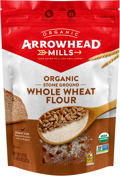 Arrowhead Mills Organic Stone Ground Whole Wheat Flour, 22 oz Bag (Pack of 6)