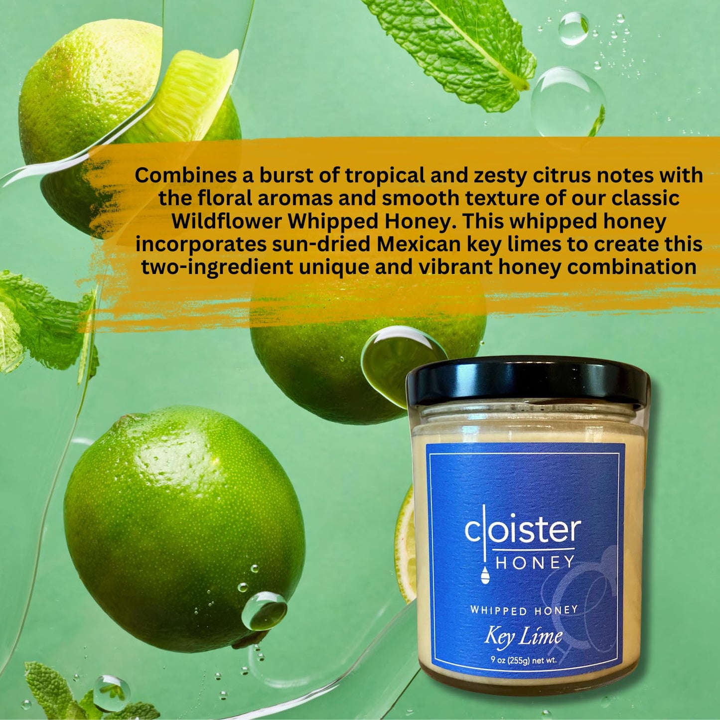 Cloister Honey Whipped Honey - Key Lime (9 Oz) | Hand Crafted | Raw Artisan Honey | 100% Pure, Raw & Unfiltered | All Natural |