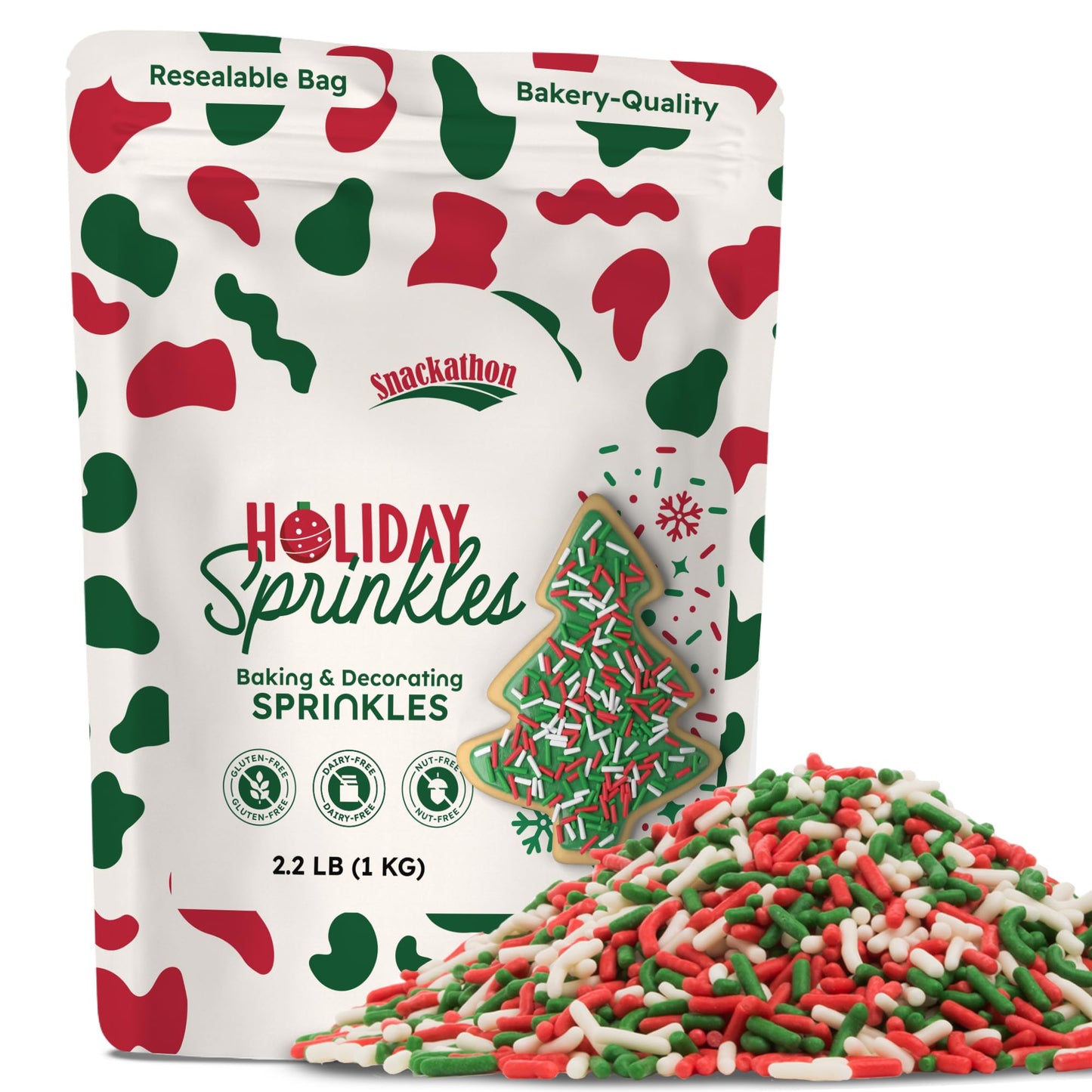 Snackathon Sprinkles for Baking & Decorating, Christmas Sprinkles, 2.2 LB Bulk Holiday Jimmies in Resealable Pouch - Festive Red