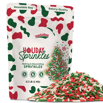 Snackathon Sprinkles for Baking & Decorating, Christmas Sprinkles, 2.2 LB Bulk Holiday Jimmies in Resealable Pouch - Festive Red