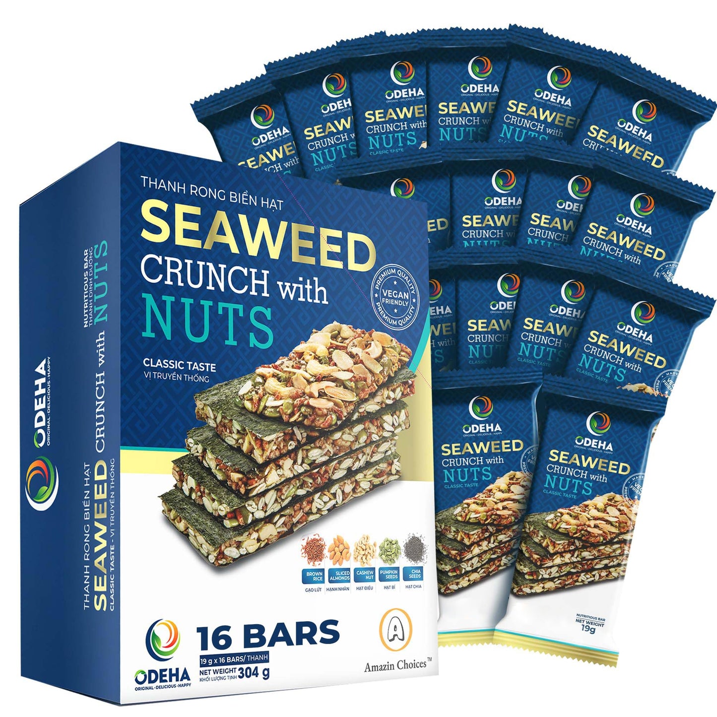 Sea Crunch with Nuts Classic Taste- Amazin Choices Vegan Snack Bars with Cashews  Almonds & Pumpkin Seeds - enhanced Asian Chips - Sea Sheets - Sandwich Sea - Variety Pack