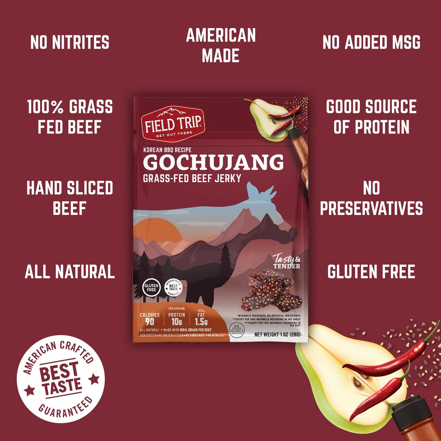 Field Trip Grass Fed Beef Jerky, Healthy Gluten Free Snacks, All Natural, Paleo-Friendly Beef Jerky, High Protein, Low Carb Snac