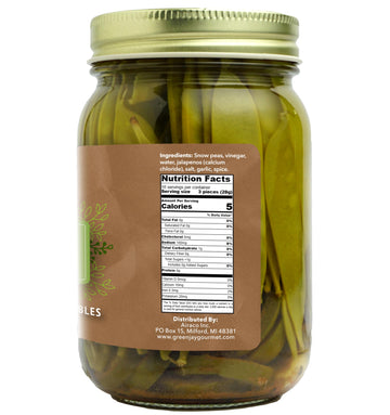 Green Jay Gourmet Pickled Snow Peas In A Jar - Fresh Hand Jarred Vegetables For Cooking & Pantry - Home Grown Pre-Prepared Pickl