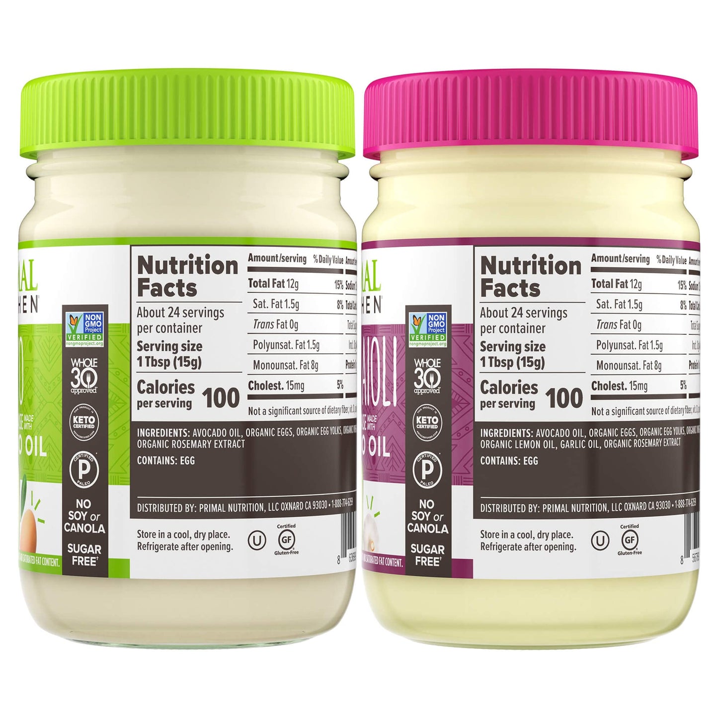 Primal Kitchen Mayo Made With Avocado Oil And Cage-Free Eggs, Variety Two Pack, Original & Garlic Aioli, 12 Ounces, Pack Of 2
