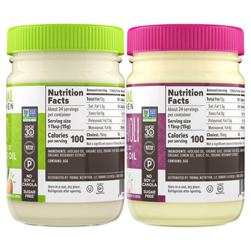 Primal Kitchen Mayo Made With Avocado Oil And Cage-Free Eggs, Variety Two Pack, Original & Garlic Aioli, 12 Ounces, Pack Of 2