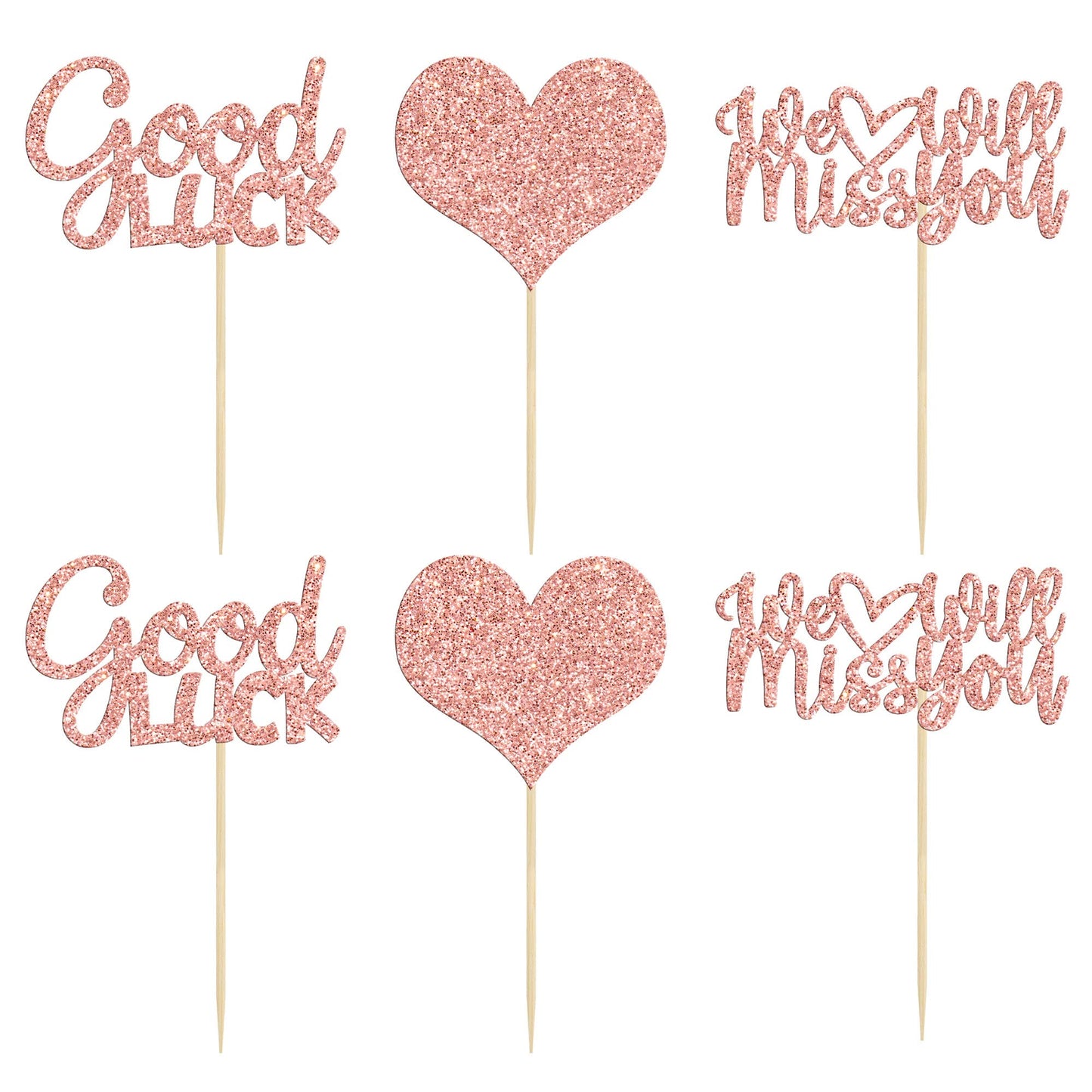 Gyufise Cupcake Toppers, 36Pcs Rose Gold Glitter Heart Picks, Paper Decorations for Retirement and Going Away Parties, Small Size