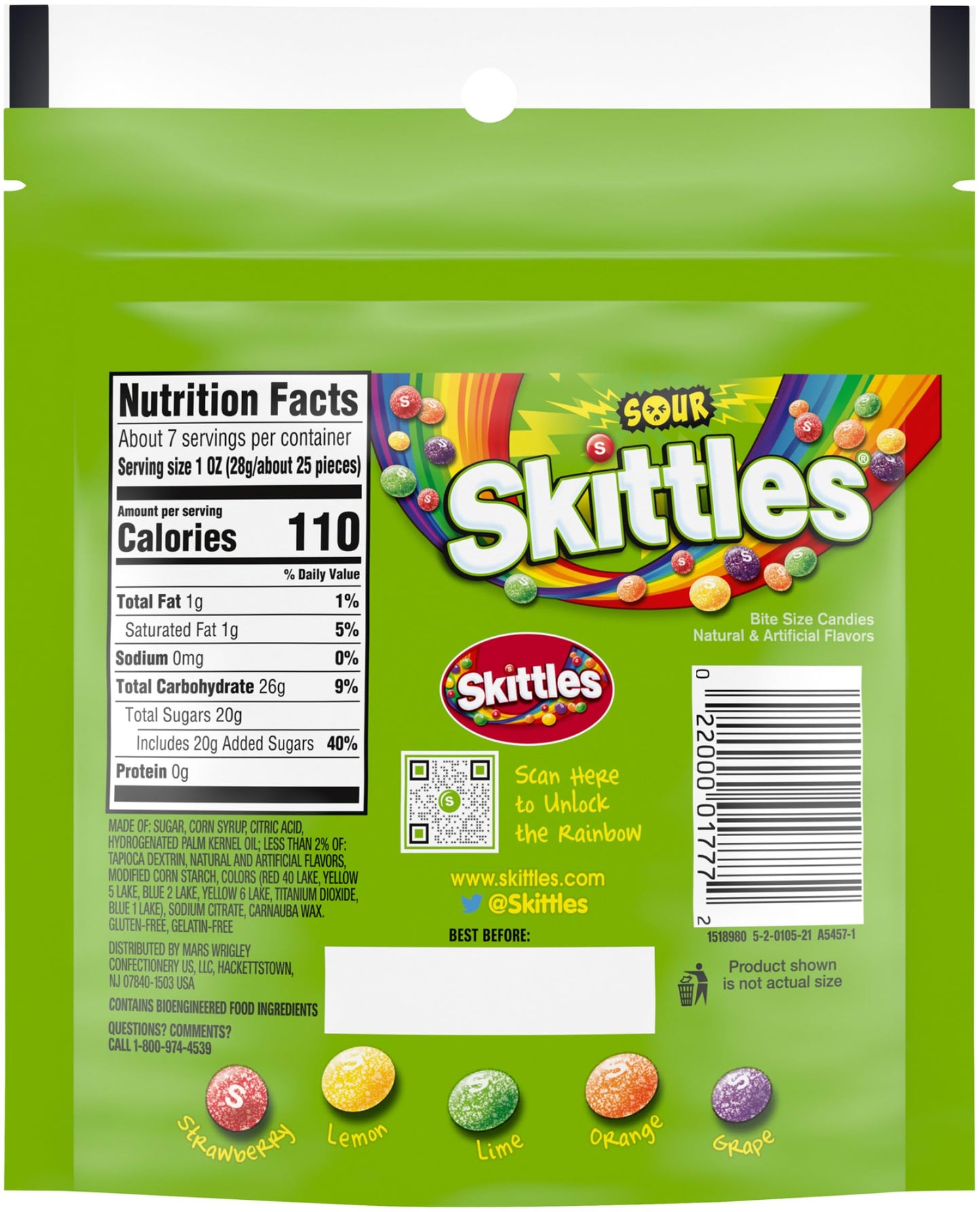 2 Pk Bundle Of Sour Skittles 7.2 Oz Each