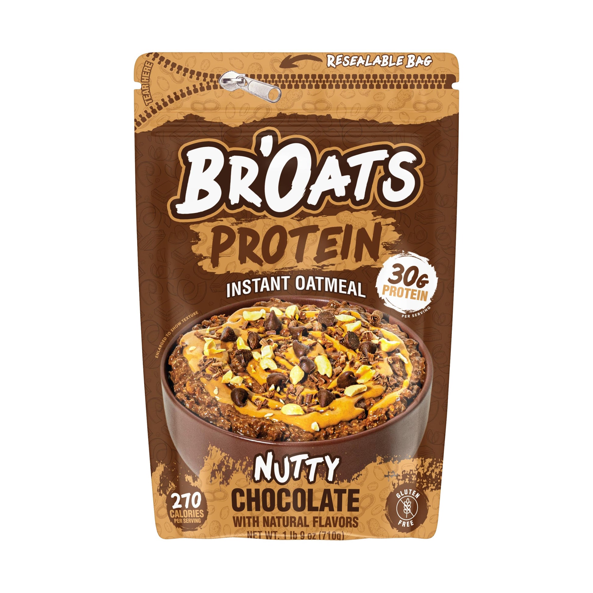 BrOats High Protein Oatmeal With 30g Of Protein Per Serving - Protein Packed Gluten Free Delicious Tasting High Protein Oats (Pack of 1  Nutty Chocolate)