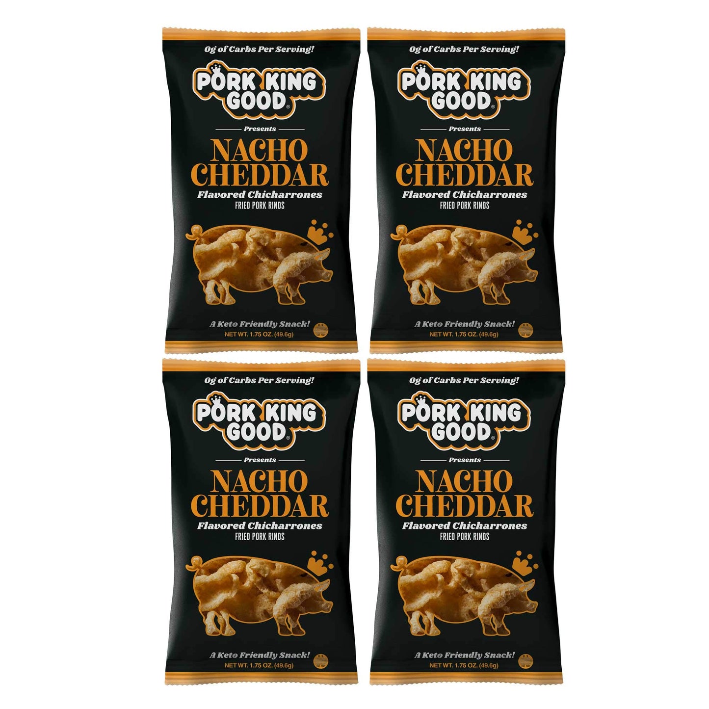 Pork King Good Nacho Cheddar Pork Rinds 7 OZ FAMILY SIZE (Chicharrones - Keto Snacks)