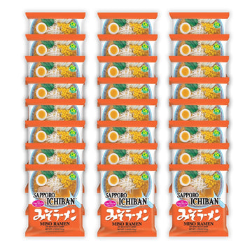 [Sapporo Ichiban] Miso Flavor Ramen Noodles, No. 1 Tasting Japanese Instant Noodles (3.5 Oz. X 24 Pouches)