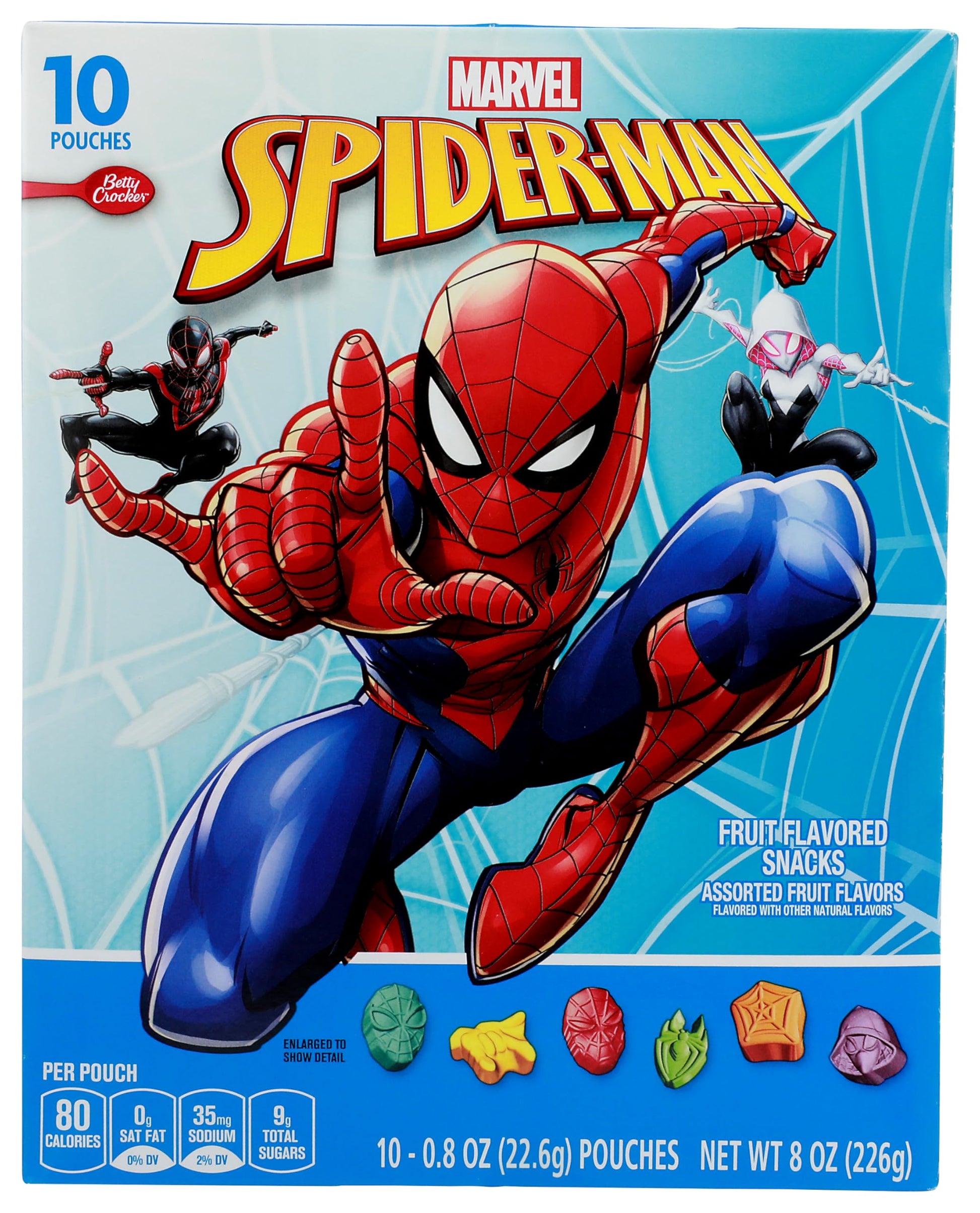 Betty Crocker Spiderman Fruit Flavored Snacks, Gluten Free, 10 Treat Pouches, 8 Ounce Pack