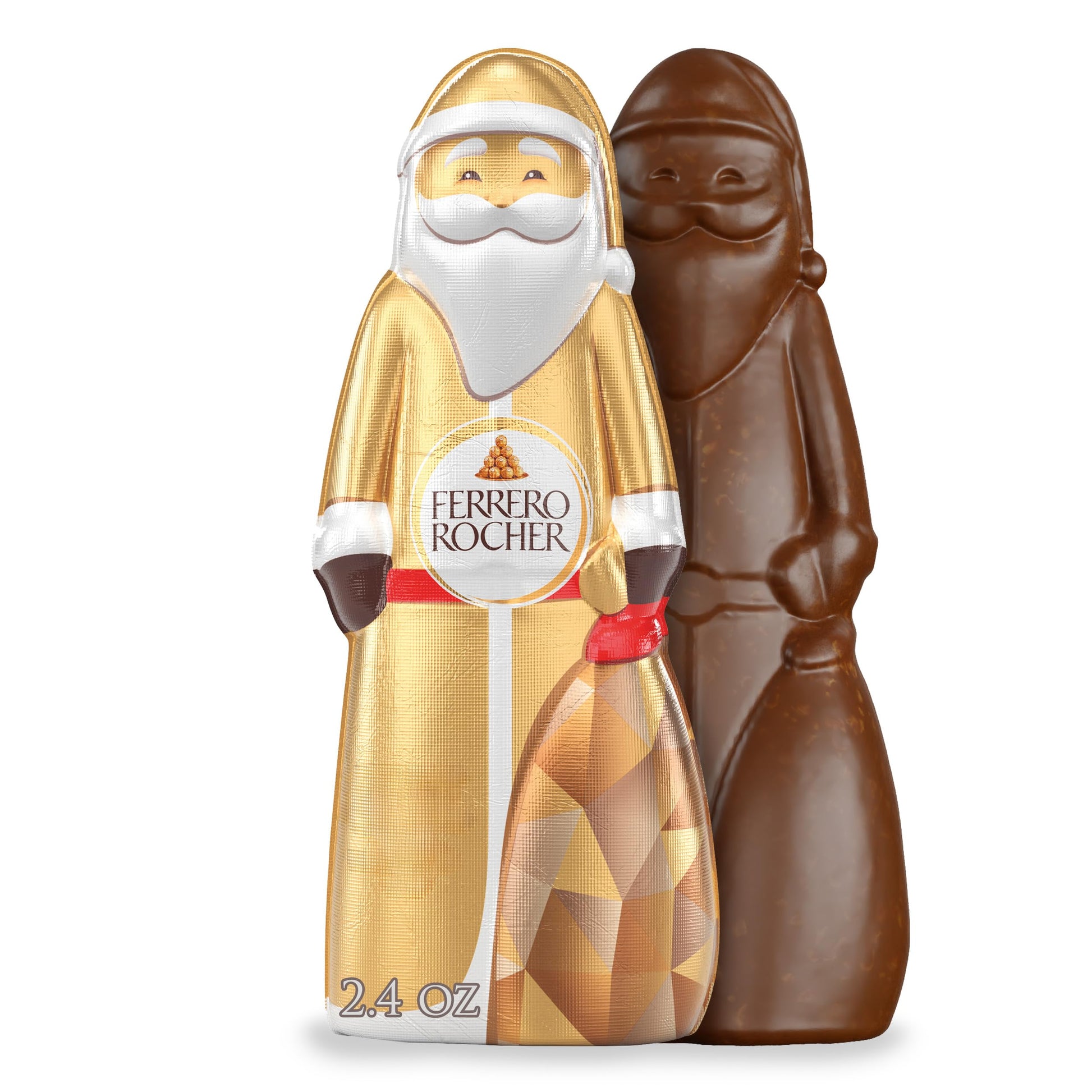 Ferrero Rocher  Milk Chocolate Hazelnut Hollow Santa Christmas Candy Individually Wrapped  Holiday Gift  2.4 Oz