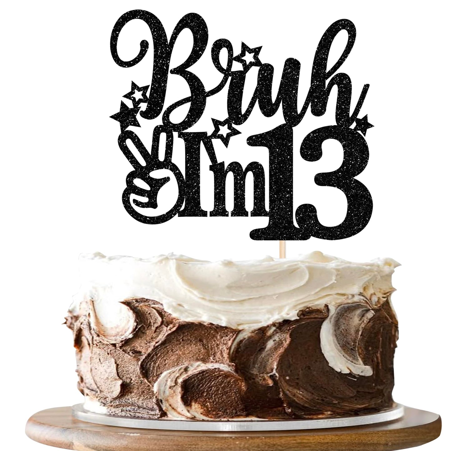 Rsstarxi Cake Topper, Black Glitter Star, 13th Birthday Decorations, Model XM1222-13, Cheers to 13 Years