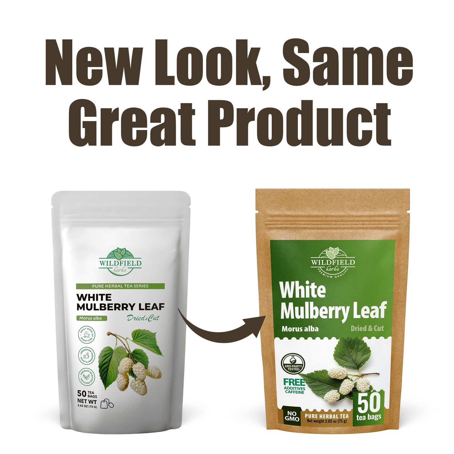 WILDFIELD HERBS 50 Bags White Mulberry Leaf Herbal Tea (Morus Alba) - 1.5g Bags, Natural Wellness, 50 Count