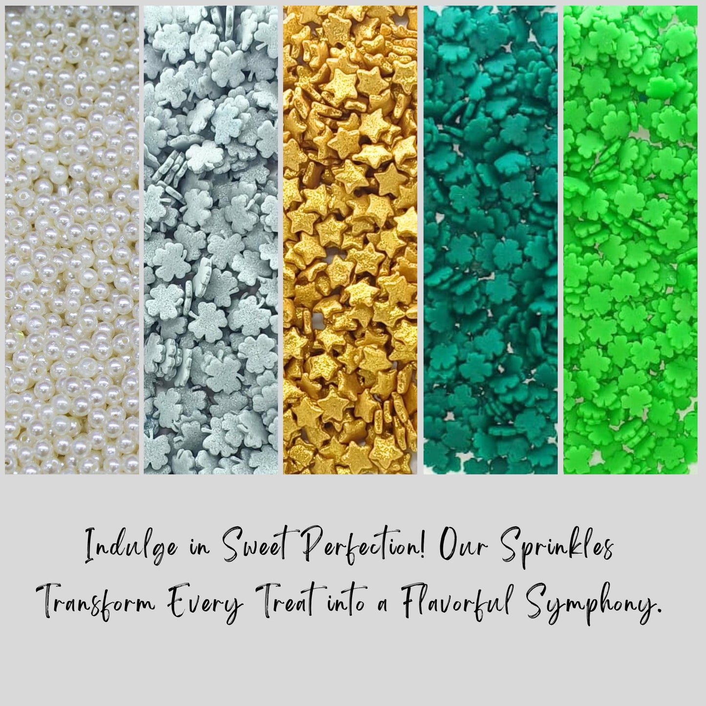 Confect St. Patricks Green & Silver Flower Sprinkles | White Pearl Sprinkles | Gold Star Sprinkles | Edible Sprinkles | Sprinkle