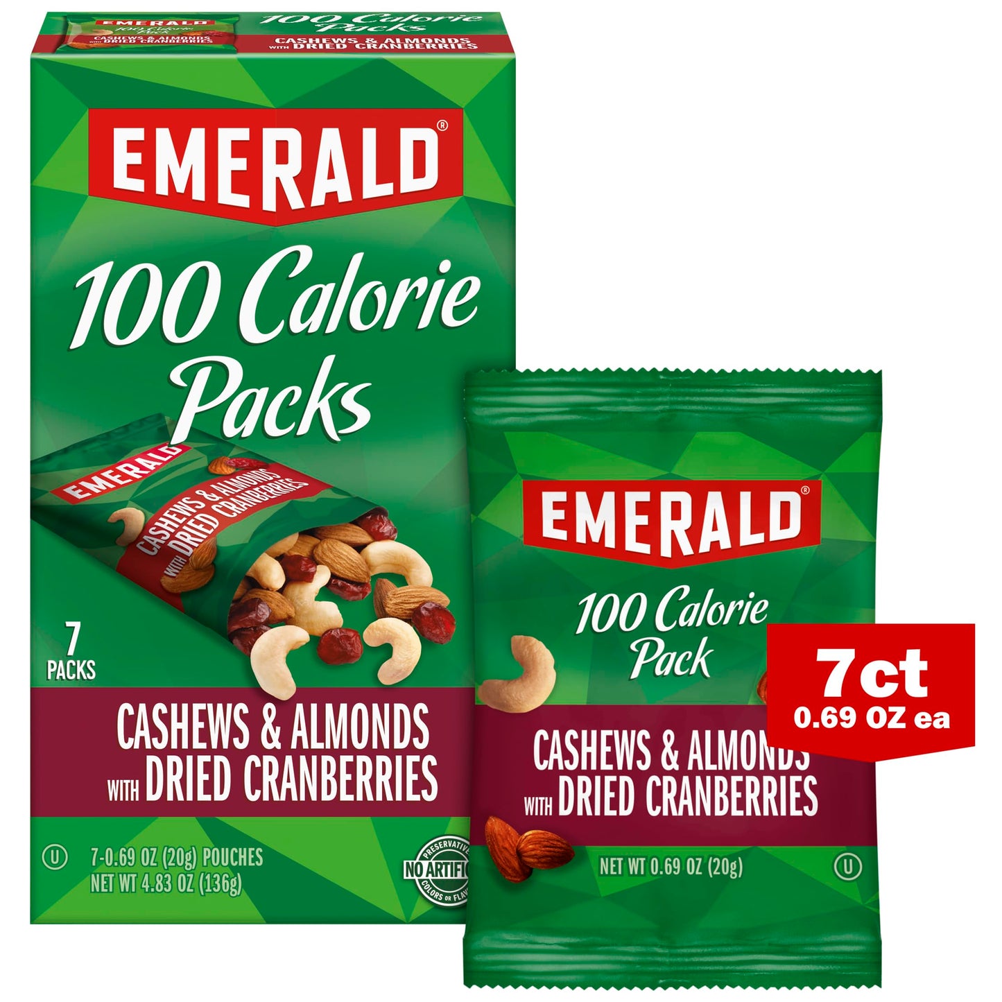 Emerald Nuts Cashews and Almonds With Dried Cranberries, 100 Calorie Packs, 4.83 Oz (Pack of 4)