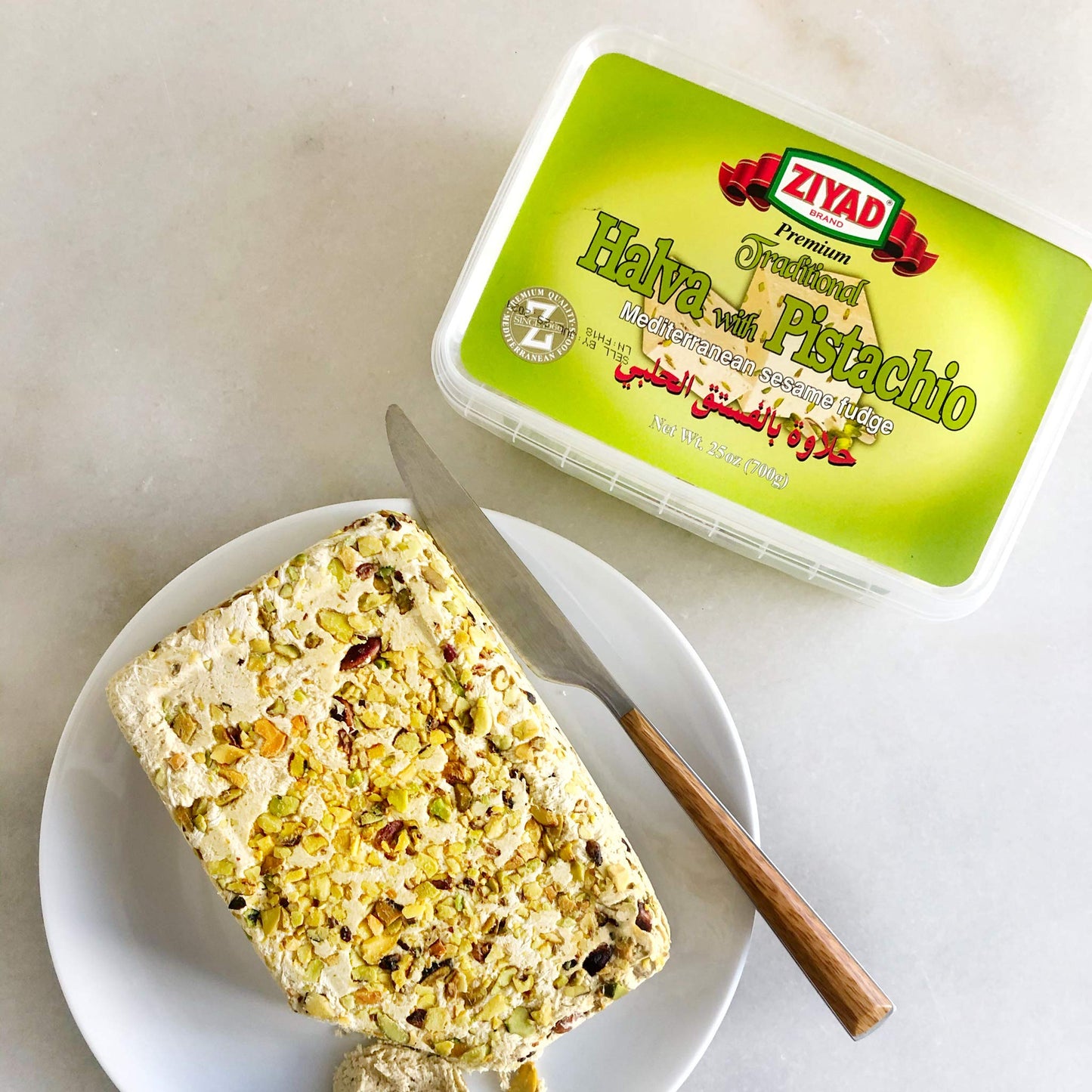 Ziyad Traditional Mediterranean Sesame Fudge Halva, Pistachio with No Additives, No Preservatives, 25 oz