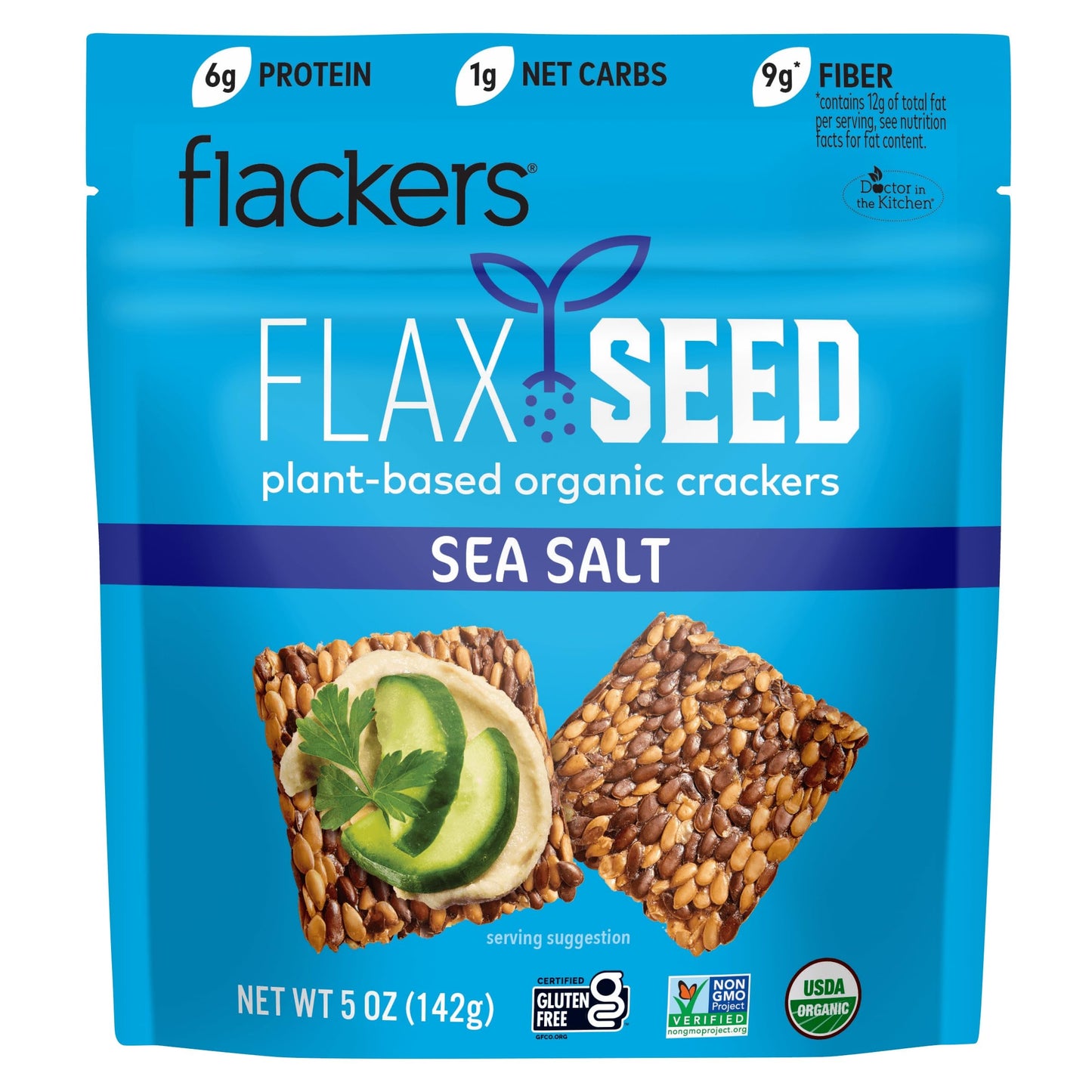 Flackers Organic Sea Salt Flaxseed  ers, Gluten Free, Vegan, Keto, 5 Ounce (Pack of 6)