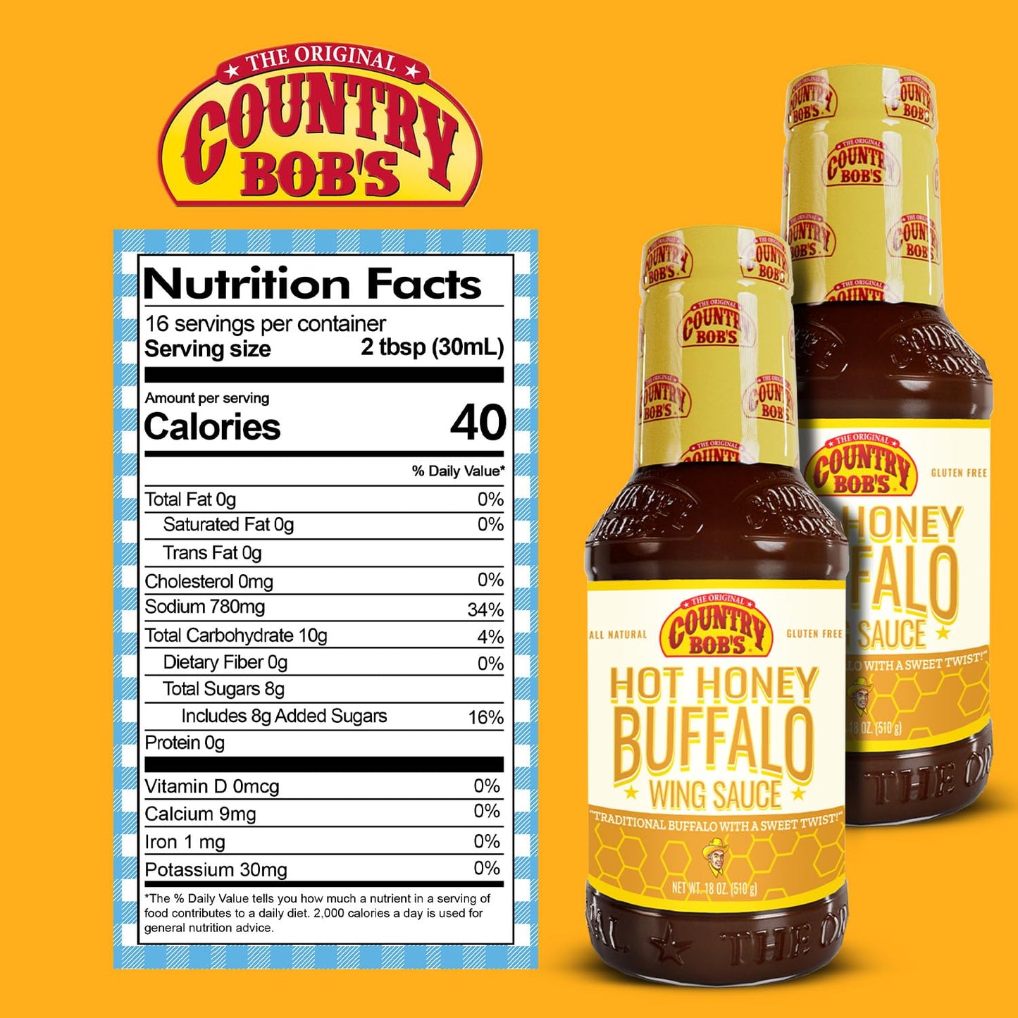 Country Bob'S Hot Honey Buffalo Wing Sauce - Traditional Buffalo With Sweet Twist, Small Batch, Ideal For Grilling, Frying, Baki