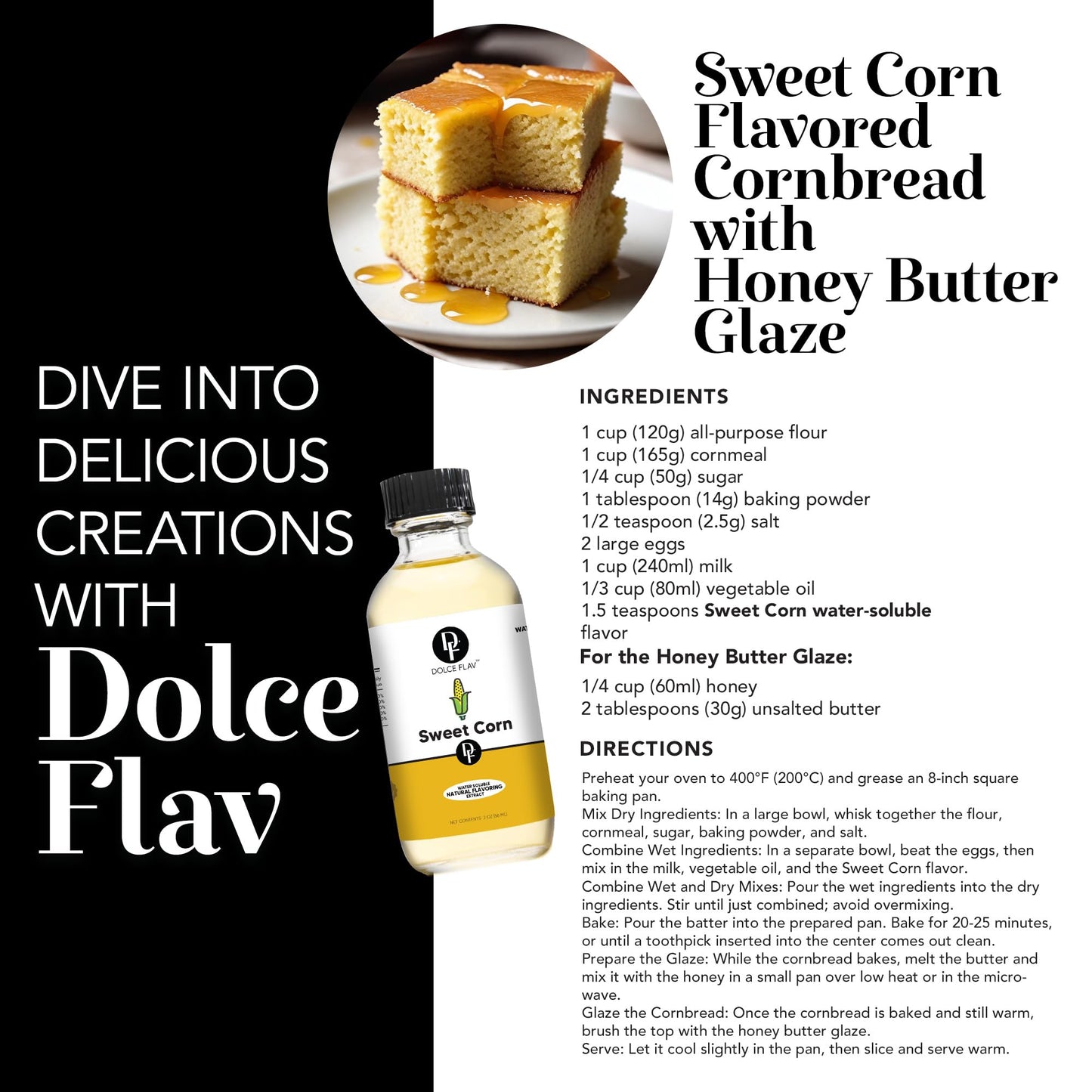Dolce Flav Natural Sweet Corn Extract 2 Oz - Kosher, Sugar-Free, Concentrated Savory-Sweet Flavor For Baking, Cornbread & Ice Cr