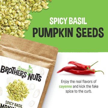 Brothers Sprouted Nuts Organic Spicy Basil Pumpkin Seeds, 6 oz, Vegan, Gluten-Free, Kosher, No Preservatives