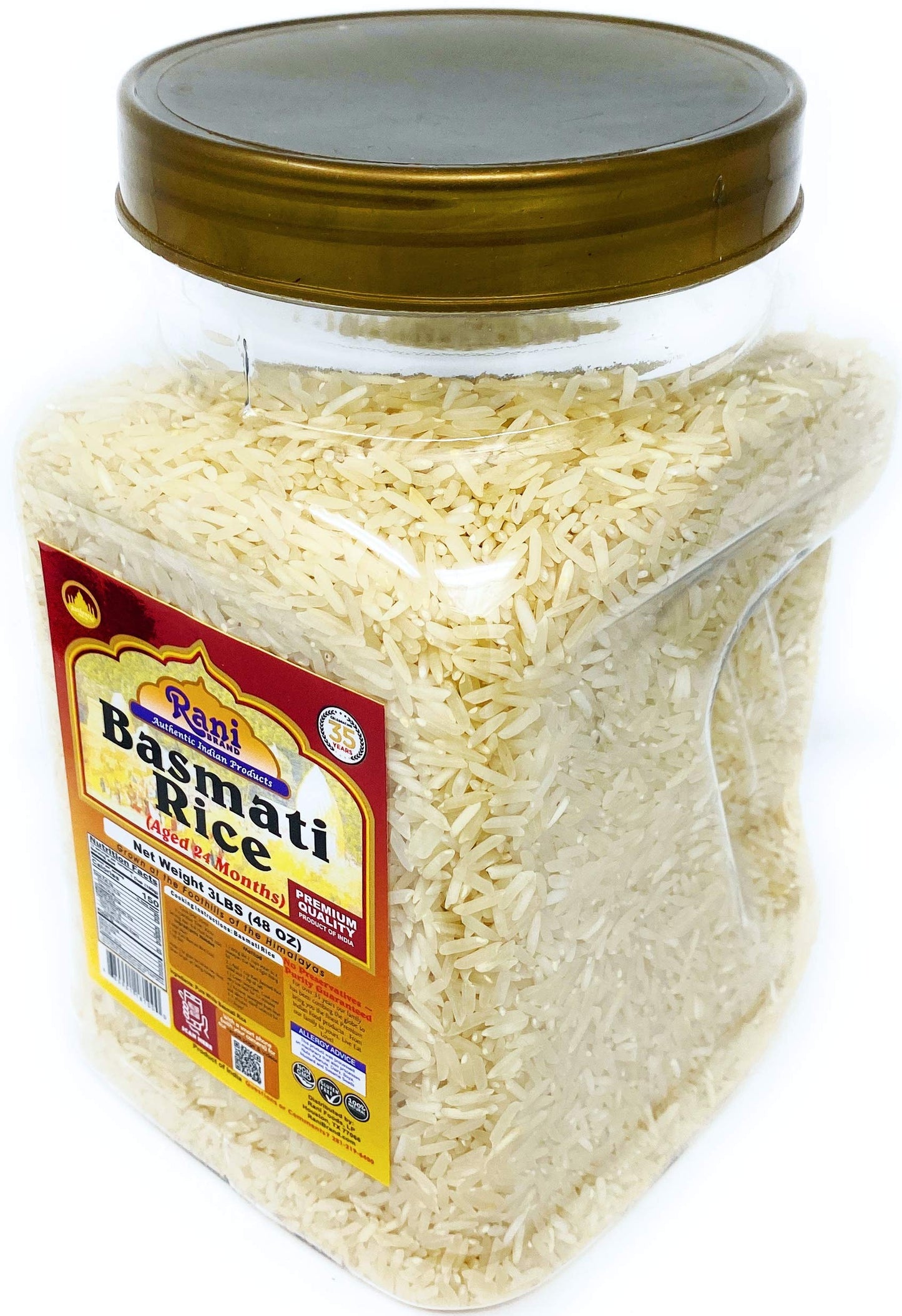 Rani Platinum White Basmati Rice Extra Long Aged 48Oz (3Lbs) 1.36Kg Pet Jar ~ All Natural | Gluten Friendly | Vegan | Indian Ori