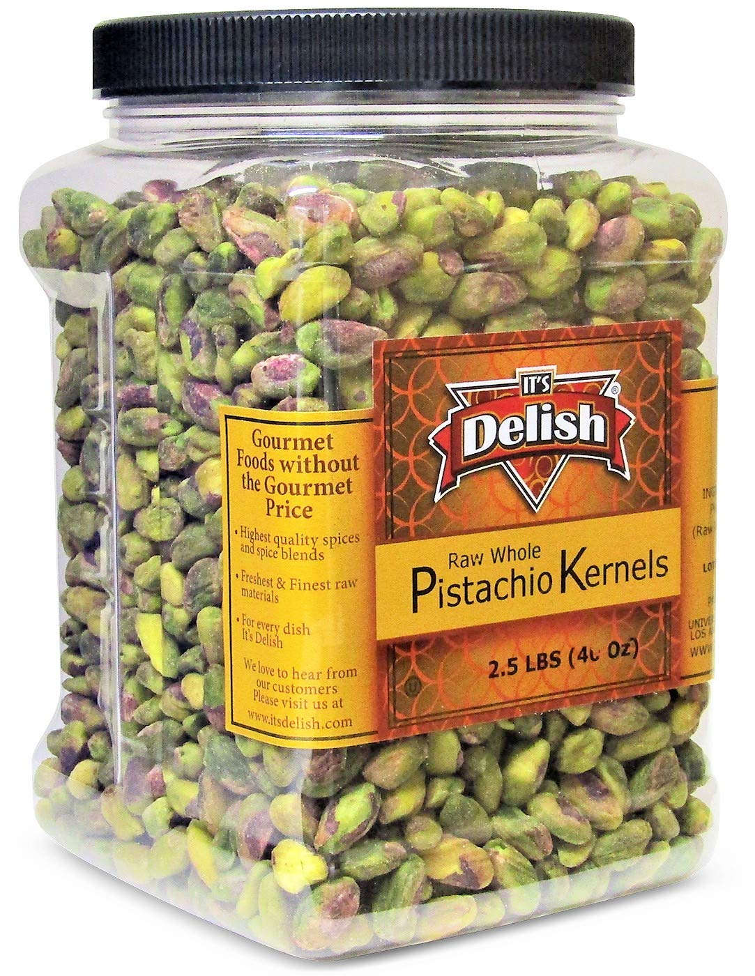 Premium California Raw Shelled Pistachios Kernels by Its Delish, 2.5 LBS (40 OZ) Jumbo Reusable Container Jar - Bulk Size Tub - 