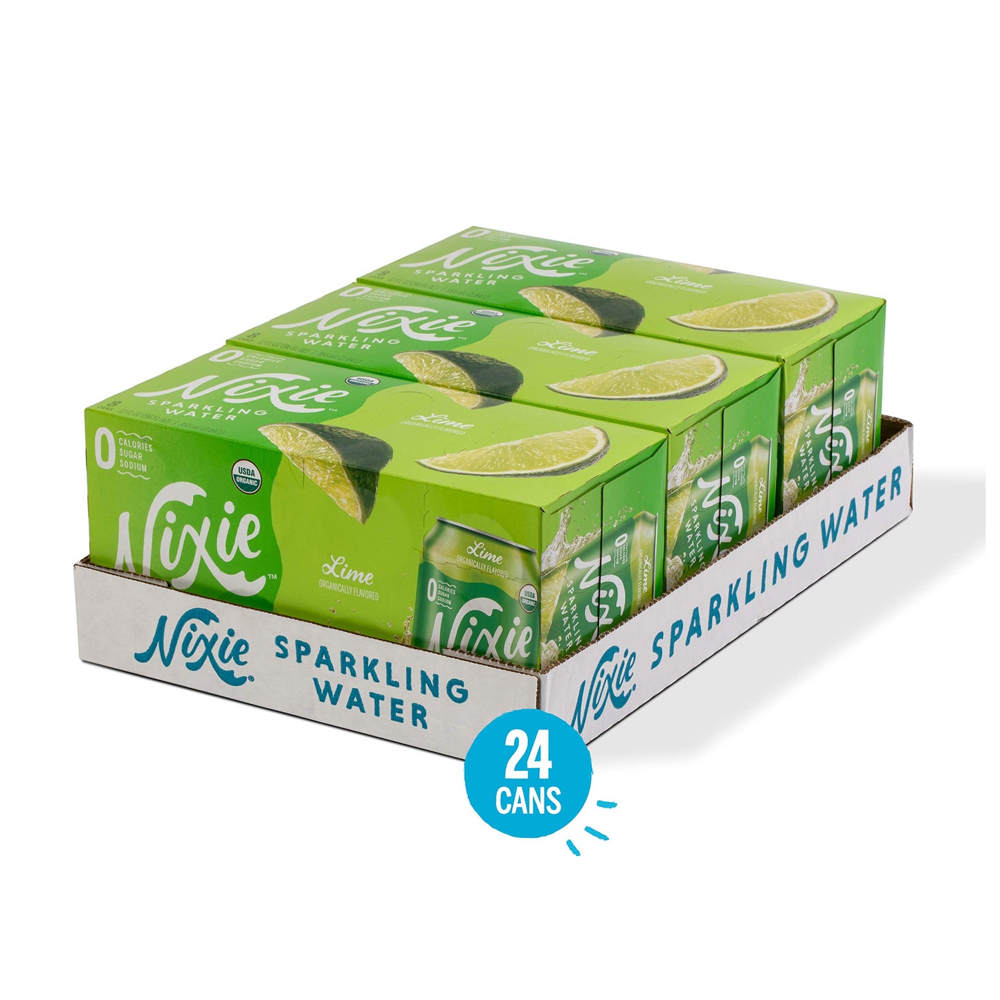Nixie Sparkling Water, Lime | 12 fl oz cans, 24 pack | Organic, Vegan, Non-GMO, Gluten Free, 0 Calories, 0 Sugar, 0 Sodium