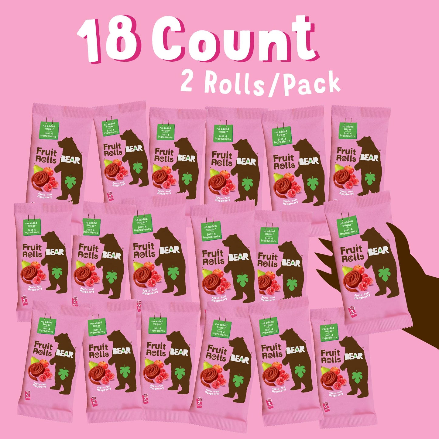 BEAR Real Fruit Snack Rolls - Gluten Free, Vegan, and Non-GMO - Raspberry - 36 Rolls, Healthy School And Lunch Snacks For Kids A