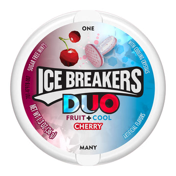 Ice Breakers Duo Fruit Plus Cool Cherry Sugar Free Breath Mints Tins, 1.3 Oz (8 Count)