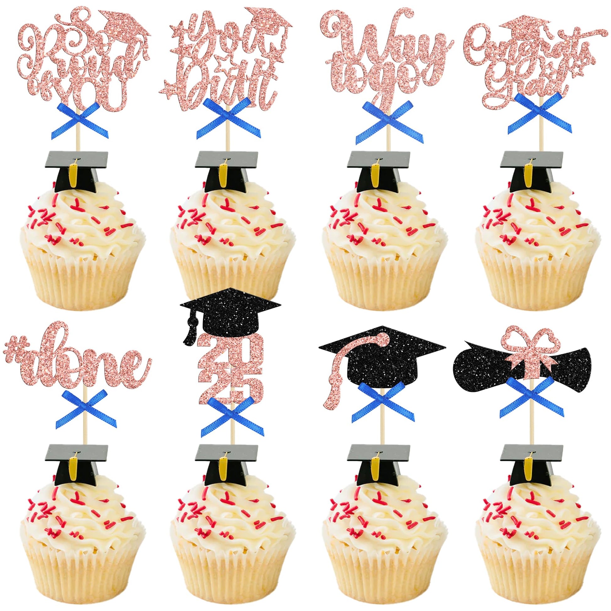 Gyufise Graduation Cupcake Toppers - 2024 Class of 2024 & Congrats Grad Picks - Rose Gold