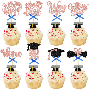 Gyufise Graduation Cupcake Toppers - 2024 Class of 2024 & Congrats Grad Picks - Rose Gold