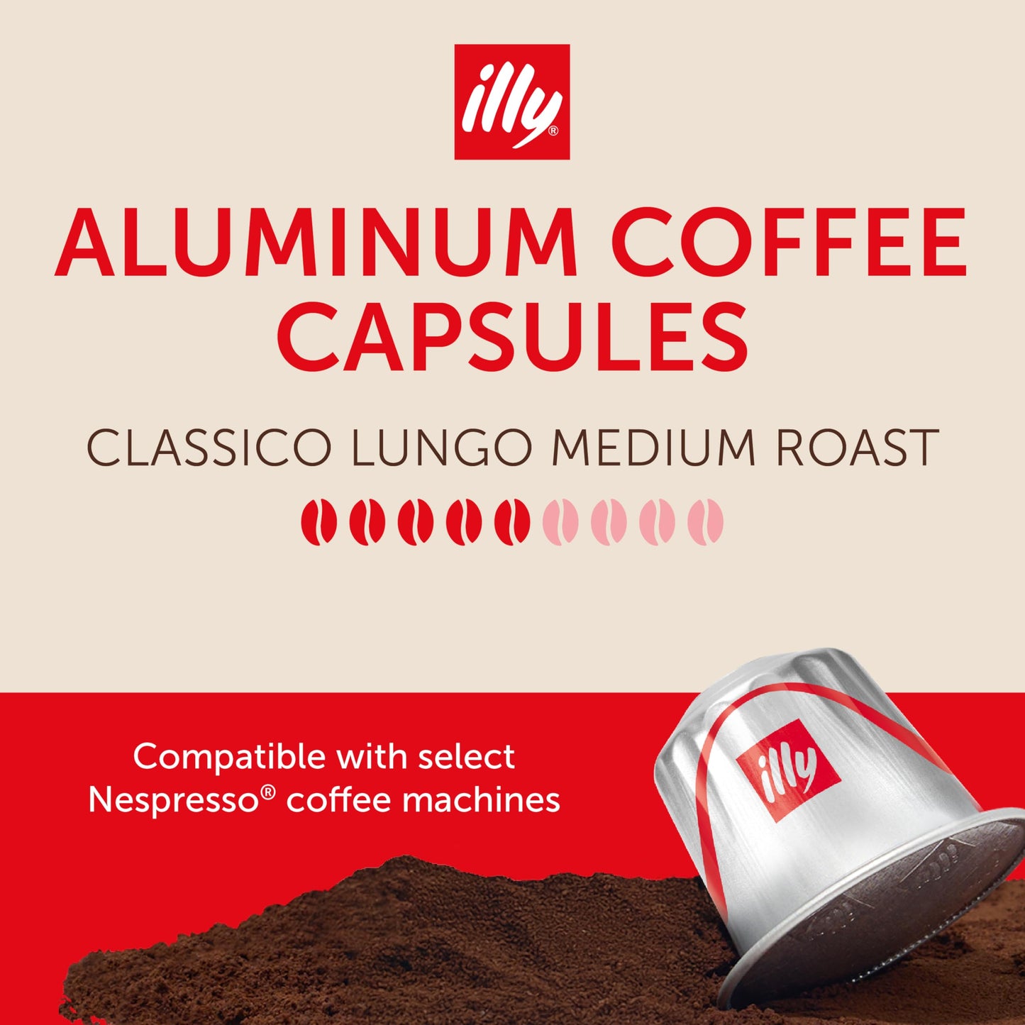 Illy Aluminum Espresso compact pieces for Nespresso Machines - Intenso Lungo Roast - 10 Count (Pack of 5)